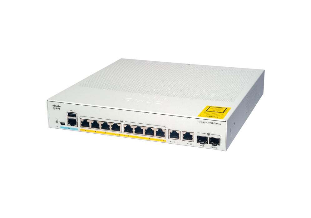 Cisco Catalyst 1000-8P-2G-L - Switch - Managed - 4 x 10/100/1000 (PoE+) + 4 x 10/100/1000 + 2 x combo Gigabit SFP (uplink) - rack-mountable - PoE+ (67