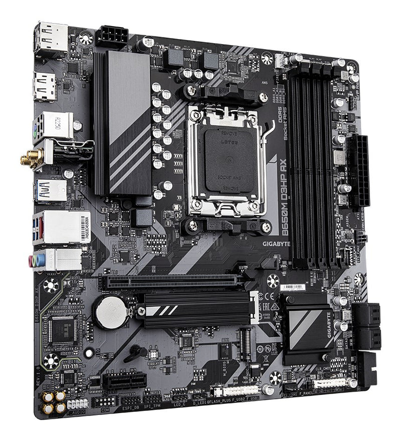 GIGABYTE B650M D3HP AX Motherboard - AMD Ryzen 9000 Series CPUs, 5+2+2 Phases VRM, up to 8000MHz DDR5 (OC), 2xPCIe 4.0 M.2, WIFI 6E, 2.5GbE LAN, USB 3
