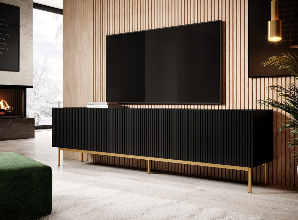 PAFOS RTV cabinet on golden steel frame 200x40x60 cm matte black