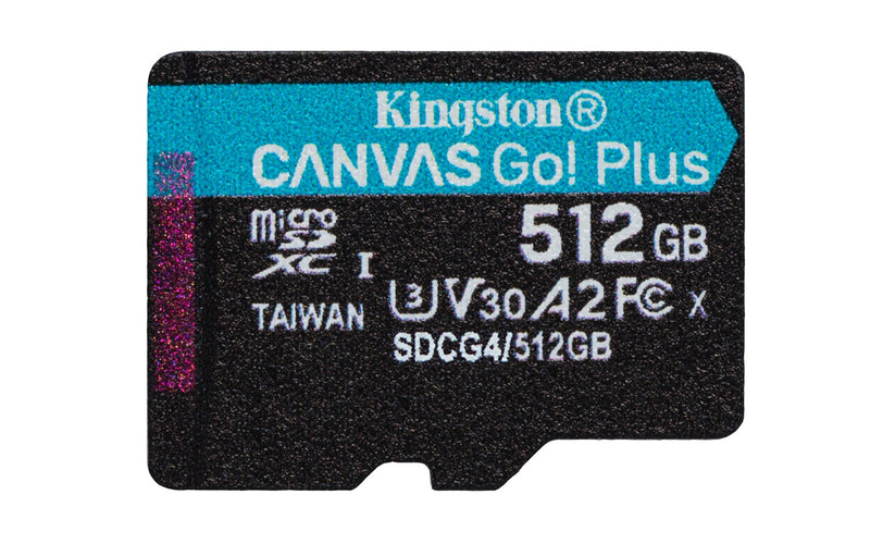 Kingston Technology 512 GB microSDXC Canvas Go Plus Gen4 200 MB/s A2 U3 V30 Karte + Adapter