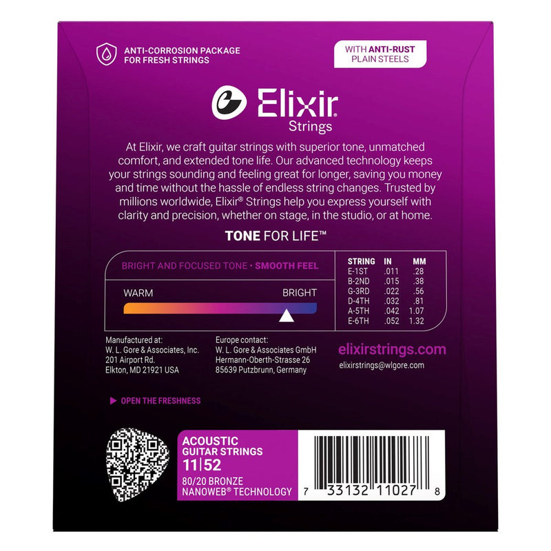 Elixir Strings 11027 Custom Light NW - acoustic guitar strings (11-52)