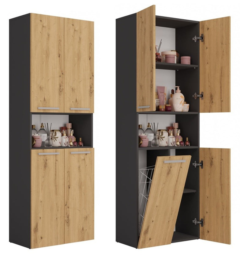 Topeshop NEL 1K DK ANT/ART KP bathroom storage cabinet Graphite, Oak