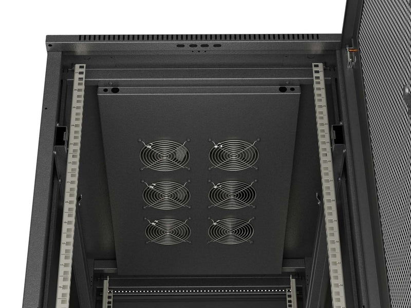 19" 27U 600 × 1000 BLACK FLOOR-STANDING RACK CABINET WITH PERFORATED DOOR, LANBERG (FLAT PACK)