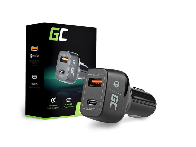 Car Charger Green Cell 1xUSB-C Power Delivery 1xUSB3.0 Quick Charge 12V Black