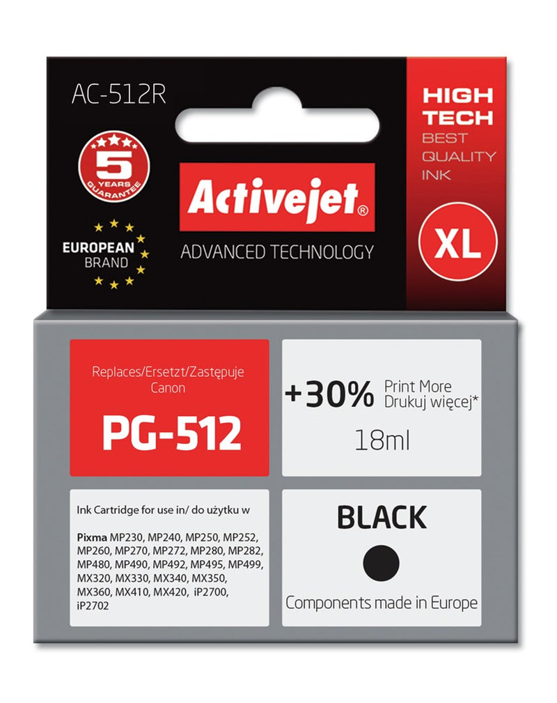 Activejet AC-512R Tinte (ersetzt Canon PG-512; Premium; 18 ml; schwarz)