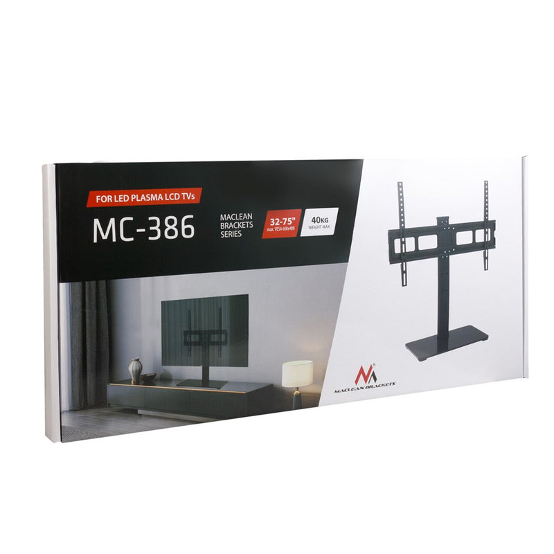 Maclean MC-386 Universal TV Stand Base for Cabinet Dresser Table Desk 32" - 75" 40kg VESA 35° Rotating Temepred Glass Adjustable TV Height Powder Coat
