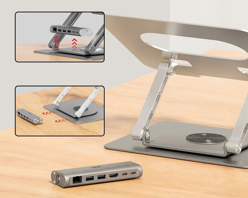 Adjustable laptop stand + USB-C HDMI hub Unitek D1109B01 PD 100W