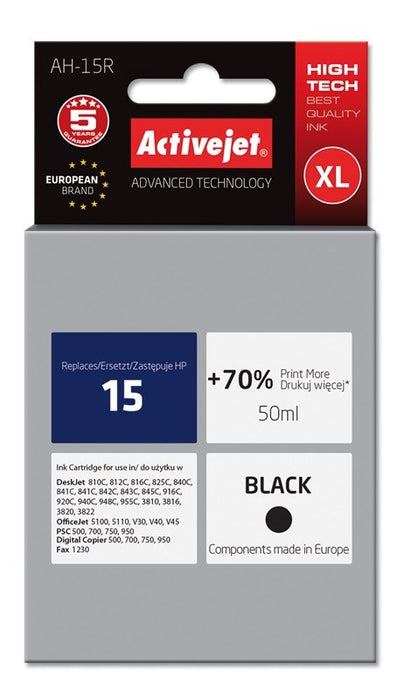 Activejet AH-15R Ink (Replacement for HP 15 C6615N; Premium; 50 ml; black)