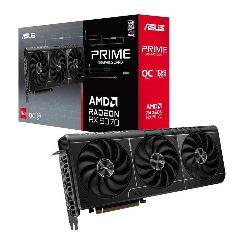 ASUS PRIME - OC Edition - graphics card - Radeon RX 9070 - 16 GB GDDR6 - PCI Express 5.0 - 3 x DisplayPort, HDMI - black - box
