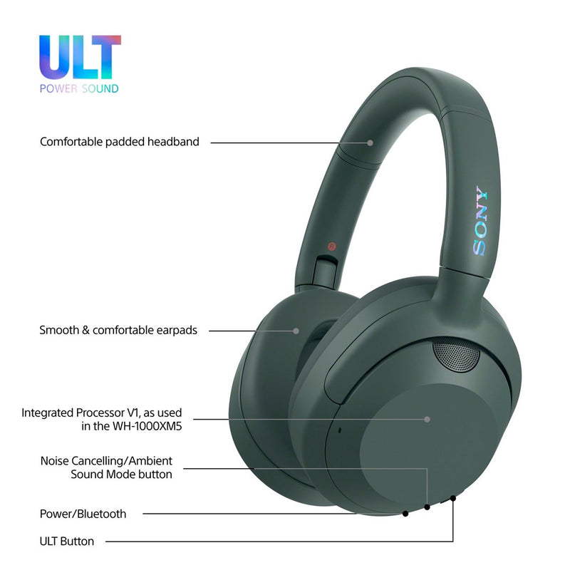 Sony ULT WEAR - Wireless Bluetooth Headphones with ULT POWER SOUND, Ultimate Deep Bass, Noise Cancelling, Clear Call Quality, Up to 30hr Battery Life,