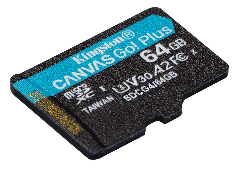 Kingston Technology Carte microSDXC Canvas Go Plus Gen4 64 Go 200 Mo/s A2 U3 V30 + adaptateur