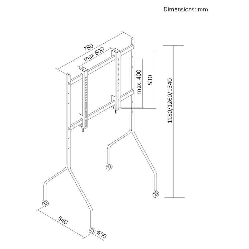 Maclean TV Stand / Cart, on wheels, 37–80", max. load 50 kg, max. VESA 600x400, white, MC-180 W