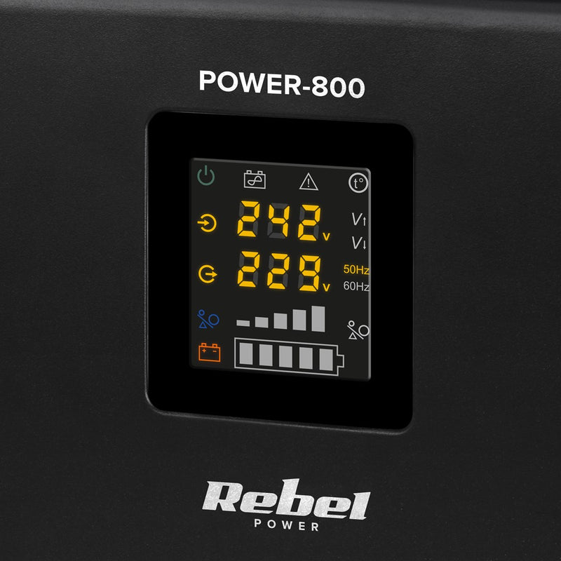 Rebel POWER-800 Wall-Mounted Emergency Power Supply – a pure sine wave inverter with a 12V charging function, 230V, 800VA/500W