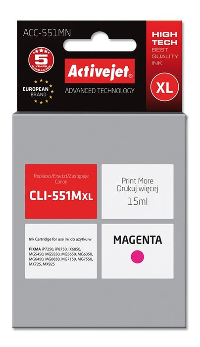 Activejet ACC-551MN Ink cartridge (replacement for Canon CLI-551M; Supreme; 15 ml; magenta)