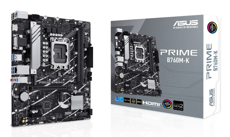 ASUS PRIME B760M-K - Motherboard - micro ATX - LGA1700 Socket - B760 Chipset - USB 3.2 Gen 1 - 2.5 Gigabit LAN - onboard graphics (CPU required) - HD