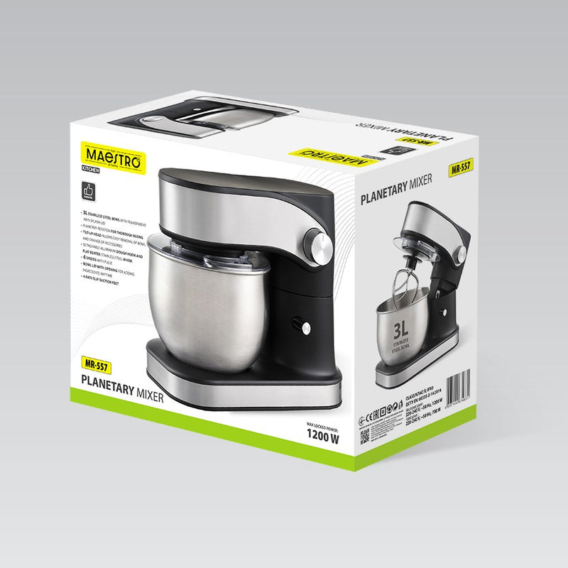 Robot pâtissier planétaire Feel-Maestro MR-557 avec bol de 3 L, 1200 W, noir
