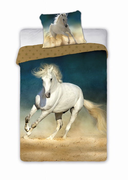 Youth bedding HORSES WHITE HORSE 140x200cm + pillow 70x90cm