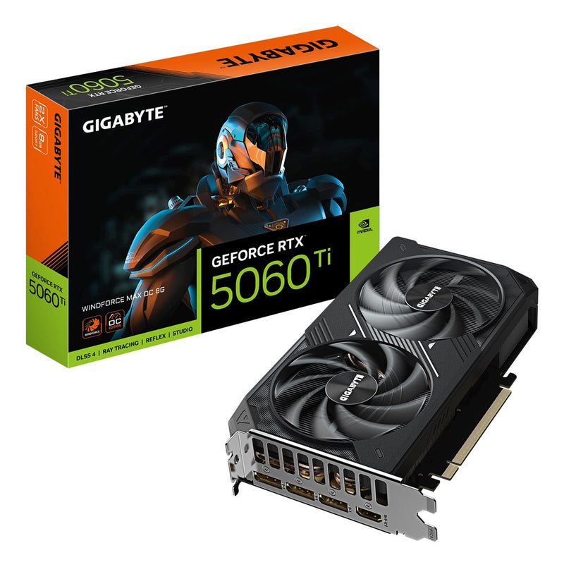 GIGABYTE GeForce RTX 5060 Ti WINDFORCE MAX OC 8G Graphics Card - 8GB GDDR7, 128bit, PCI-E 5.0, 2587MHz Core Clock, 3 x DP, 1 x HDMI, NVIDIA DLSS 4, GV