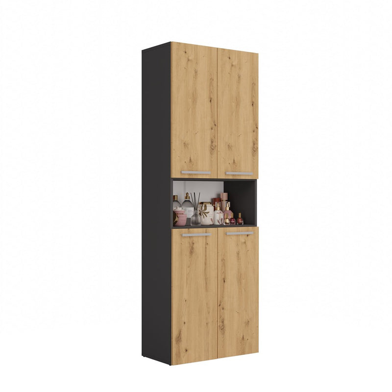 Topeshop NEL 2K DK ANT/ART KP bathroom storage cabinet Graphite, Oak