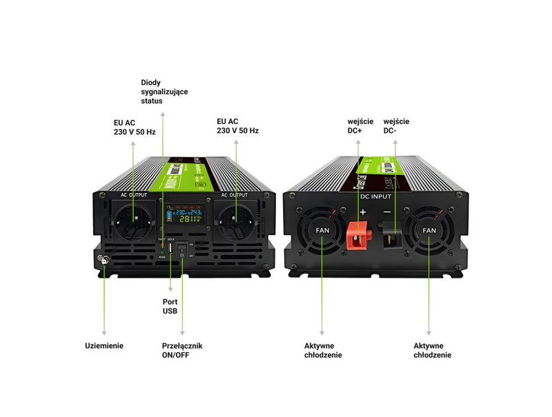 "Green Cell KFZ Spannungswandler Power Inverter 24V > 230V 3000W/6000W Display"