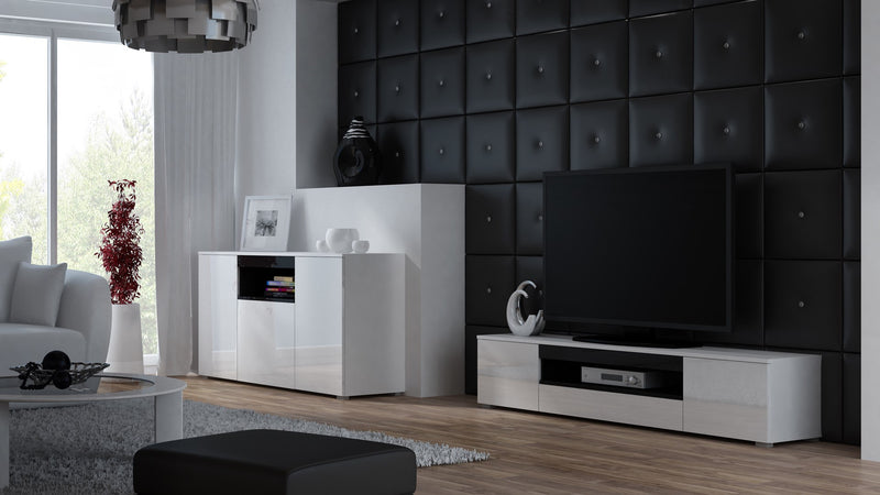 Cama TV stand VIVA 180 white/white gloss + black