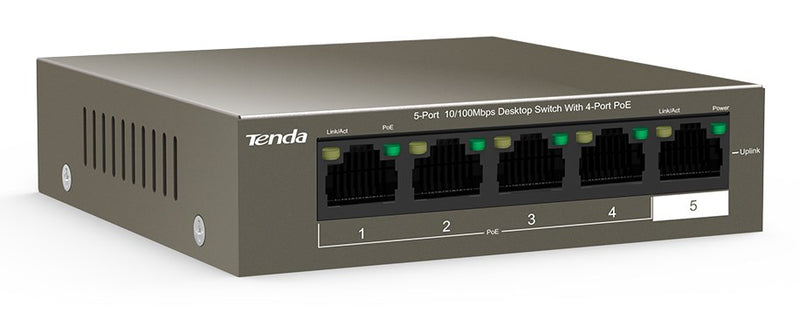 Tenda TEF1105-4-63W network switch Unmanaged Fast Ethernet (10/100) Power over Ethernet (PoE) Desktop/Wall-Mounting Grey