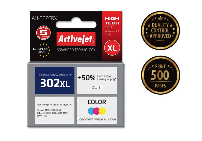 Activejet AH-302CRX Ink (replacement for HP 302XL F6U67AE; Premium; 21 ml; 500 pages, color)