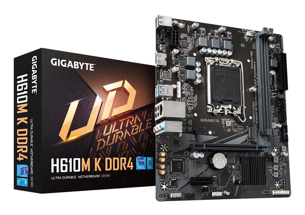 GIGABYTE H610M K DDR4 Motherboard - Supports Intel Core 14th Gen CPUs, 3+1+1 Phases Hybrid Power Design, up to 3200MHz DDR4, 1xPCIe 3.0 M.2, GbE LAN,