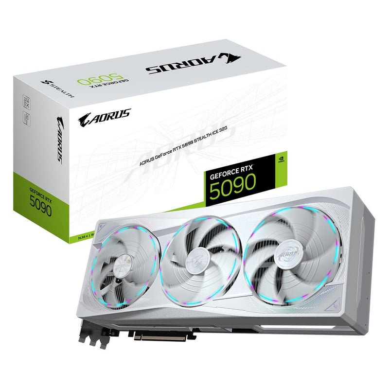 GIGABYTE AORUS GeForce RTX 5090 STEALTH ICE 32G Graphics Card - 32GB GDDR7, 512bit, PCI-E 5.0, 2655MHz Core Clock, 3 x DP 2.1a, 1 x HDMI 2.1b, NVIDIA