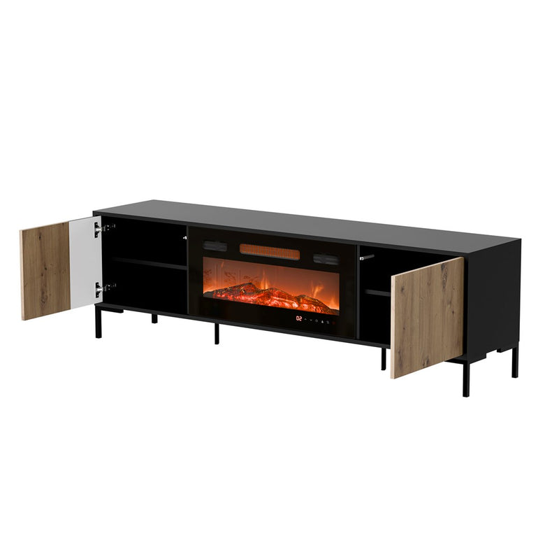 Cama RTV Cabinet MERCI 180 x 40 x 53.5 cm black/oak artisan + fireplace