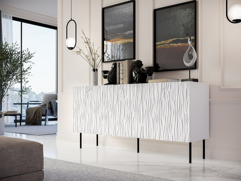 Commode JUNGLE 152x40,5x74,5 blanc mat + pieds noirs
