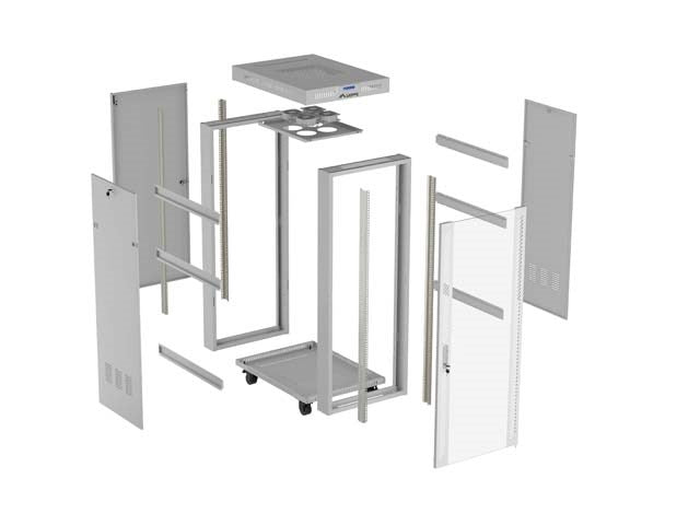Free-standing rack cabinet 19" 32U 600x800 grey glass door LCD Lanberg (flat pack) V2