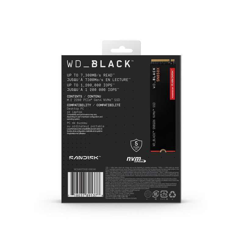 WD_BLACK SN850X WDS400T2X0E - SSD - encrypted - 4 TB - internal - M.2 2280 - PCIe 4.0 x4 (NVMe) - TCG Opal Encryption 2.01 - for Sony PlayStation 5
