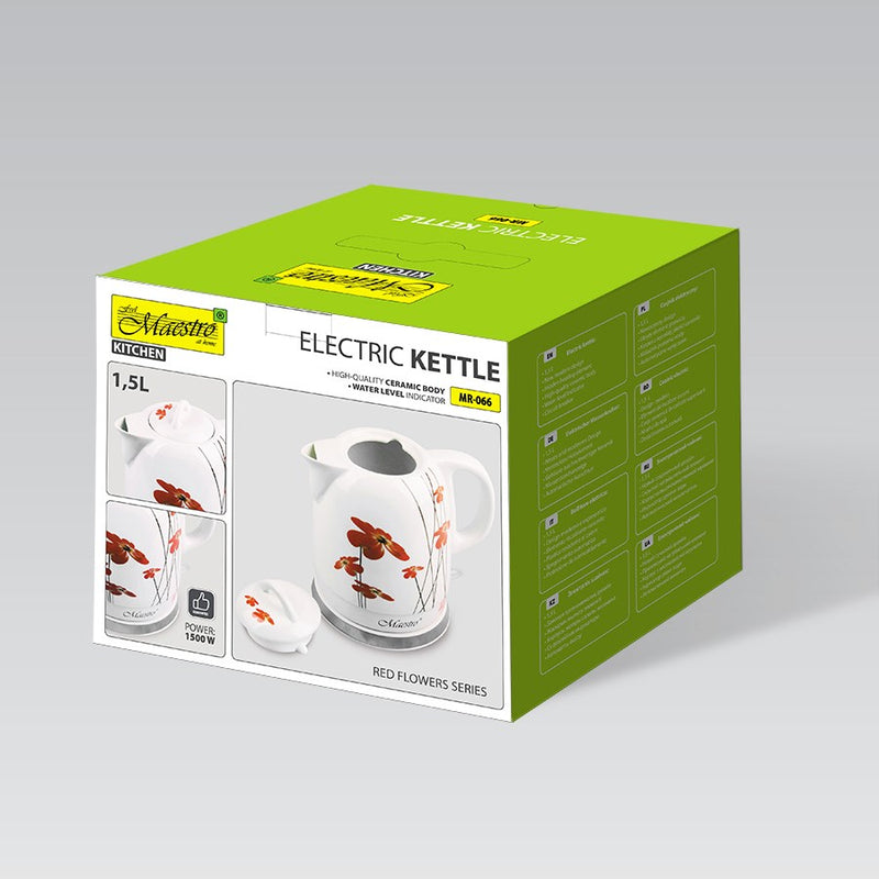 Feel-Maestro MR-066-RED FLOWERS electric kettle 1.5 L 1200 W Red, White