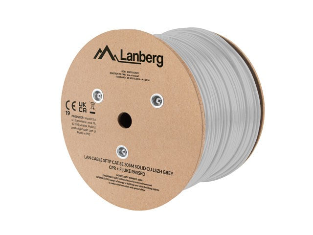 LANBERG LAN CABLE SFTP CAT.5E 305M SOLID CU LSZH GREY CPR + FLUKE PASSED