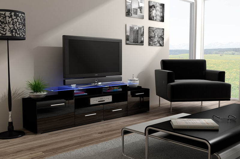 Cama TV-Möbel EVORA 200 Schwarz/Schwarz Hochglanz