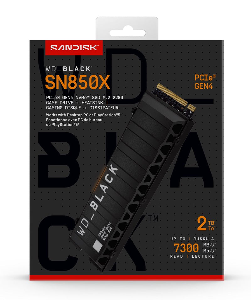 WD_BLACK SN850X WDS200T2XHE - SSD - encrypted - 2 TB - internal - M.2 2280 - PCIe 4.0 x4 (NVMe) - TCG Opal Encryption 2.01 - integrated heatsink