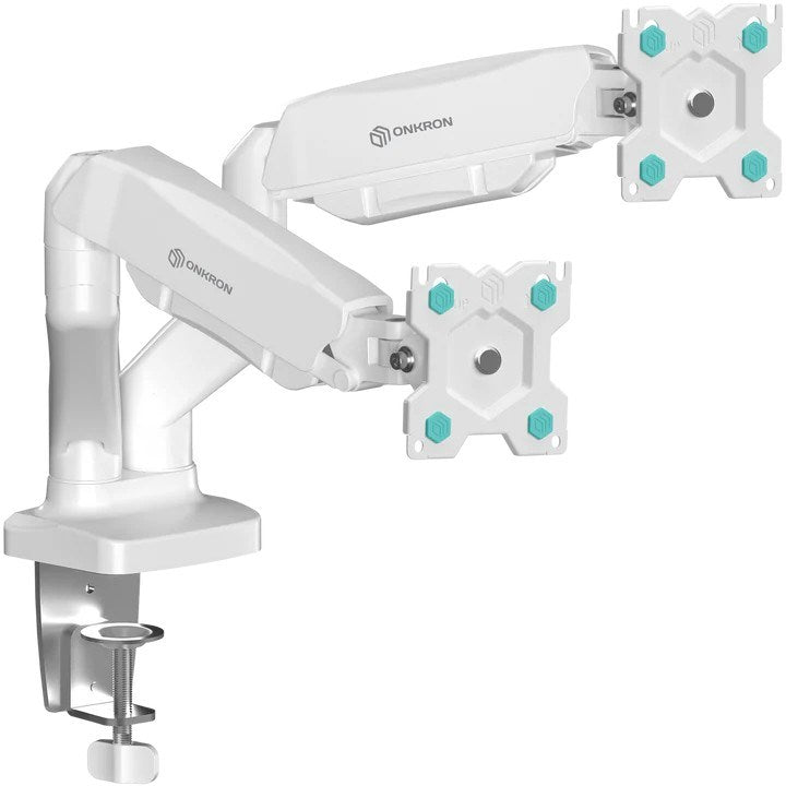 ONKRON G-160-W Swivel and tilt desk mount for two 13-32" monitors, max. 8 kg, with rotation, white