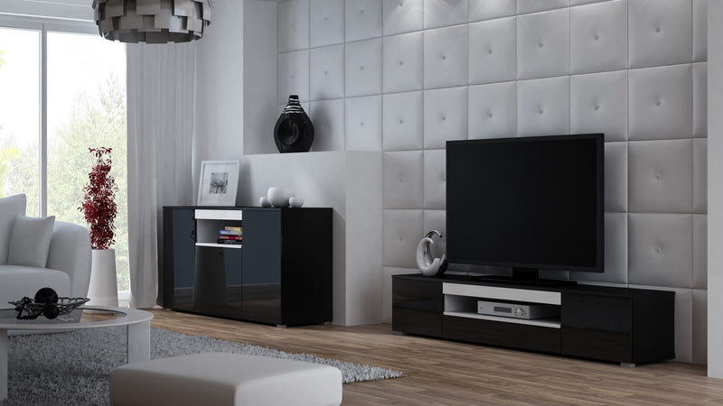 Cama sideboard VIVA 150 black/black gloss + white