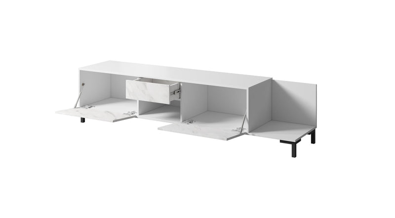 RTV Cabinet MARMO 2D1S1K 195x40x47.5 cm white matt/marble white