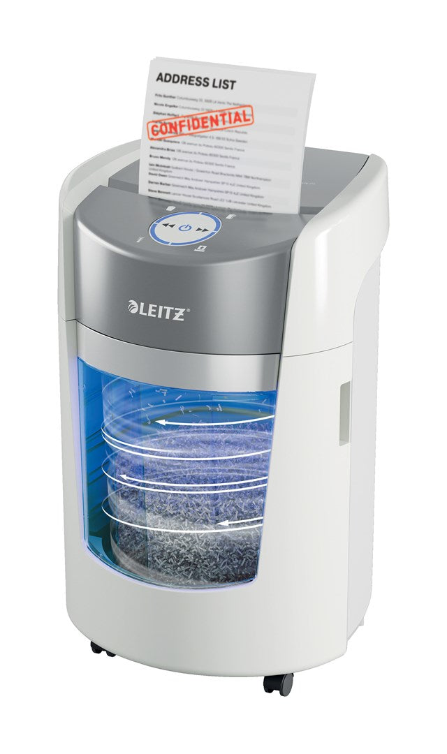 Leitz IQ OptiMax Small Office 350 Micro Cut Paper Shredder Security P5 22L - White