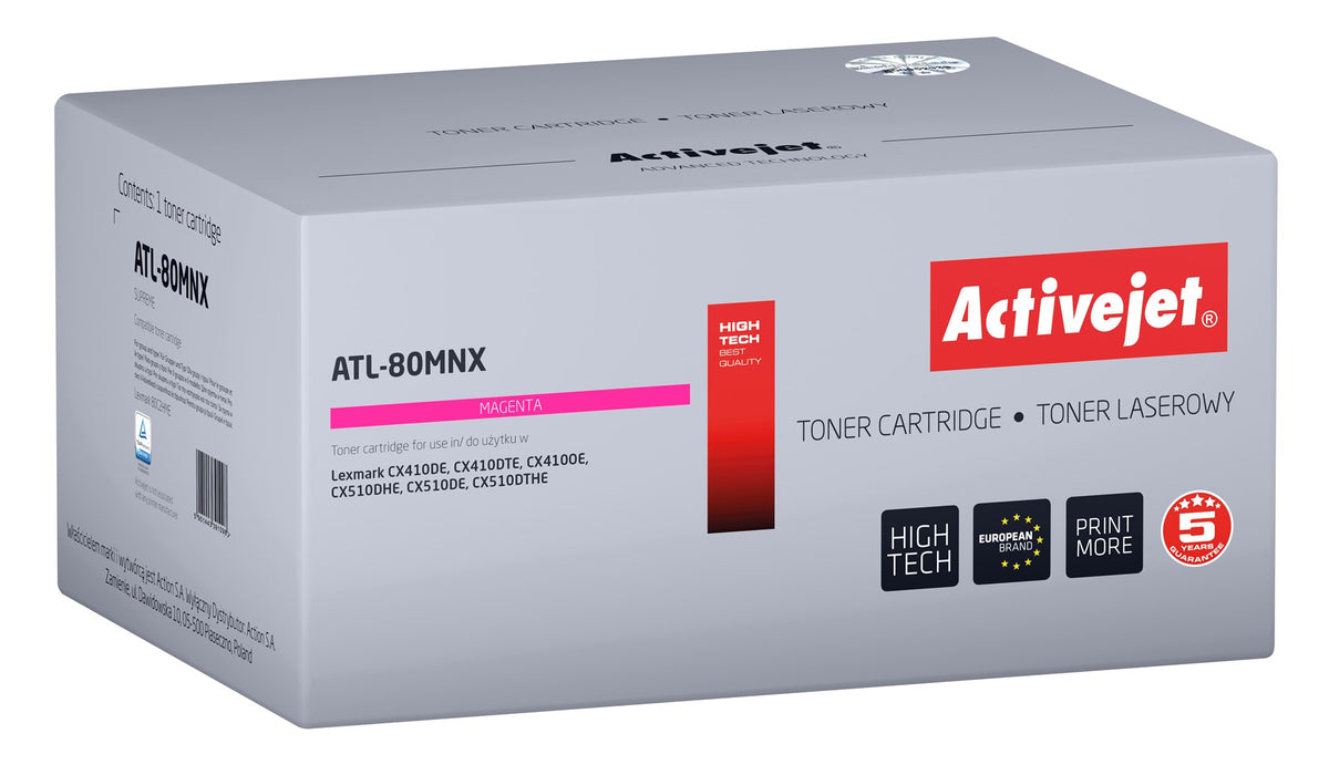 Activejet ATL-80MNX Toner (replacement Lexmark 80C2HME, Supreme; 3000 pages; magenta)