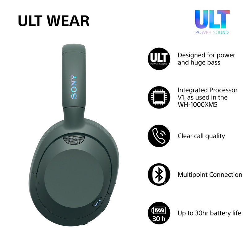 Sony ULT WEAR - Wireless Bluetooth Headphones with ULT POWER SOUND, Ultimate Deep Bass, Noise Cancelling, Clear Call Quality, Up to 30hr Battery Life,