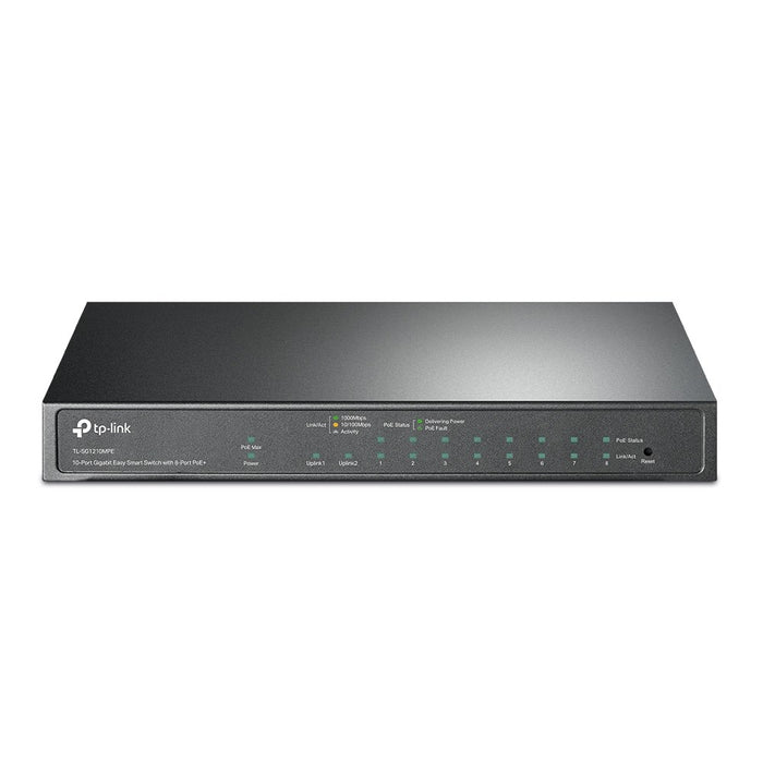TP-Link TL-SG1210MPE V2 - Switch - smart - 8 x 10/100/1000 (PoE+) + 1 x 10/100/1000 + 1 x combo Gigabit SFP/RJ-45 - wall-mountable - PoE+ (123 W)