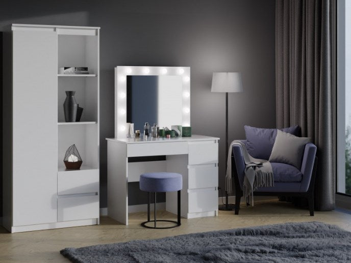 ENSEMBLE DE BUREAU MIJAS, DROITIER, BLANC + MIROIR MARINA