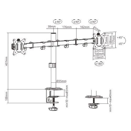 Gembird MA-D2-01 monitor mount / stand 81.3 cm (32") Desk Black