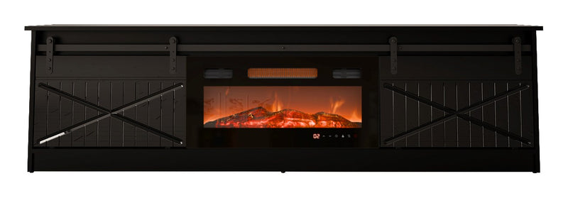 Meuble TV GRANERO + cheminée 200x56,7x35 noir/noir brillant