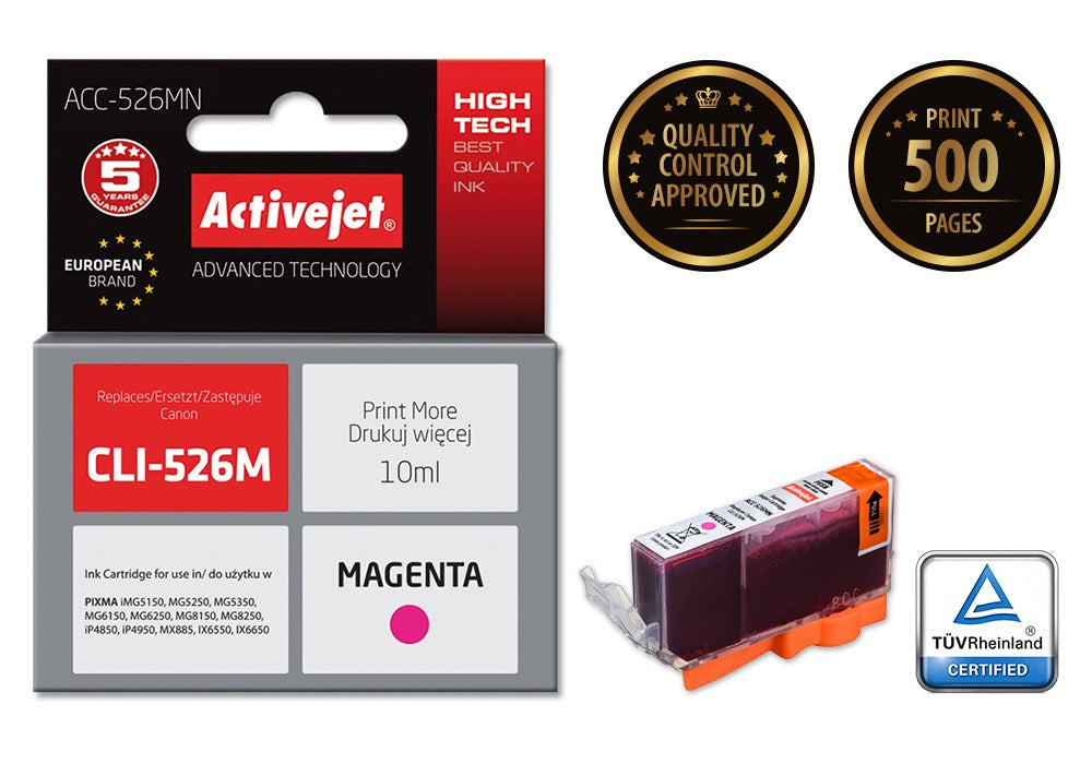 Activejet ACC-526MN Ink (replacement for Canon CLI-526M; Supreme; 10 ml; magenta)