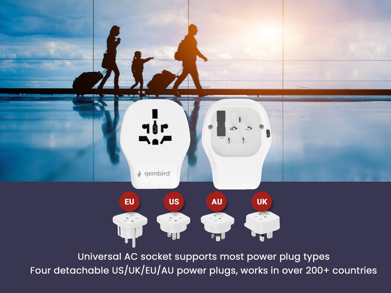 Gembird TPA-1A2C20-02-W Universal travel power adapter, 20 W, white
