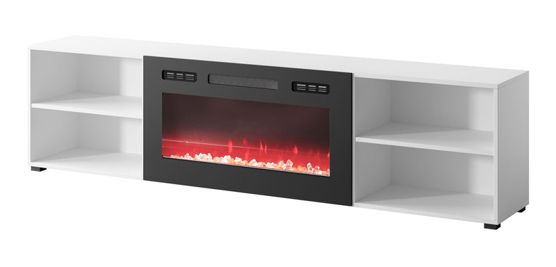 RTV-Schrank POLO 200x33x50.5 weiß + Kamin schwarz